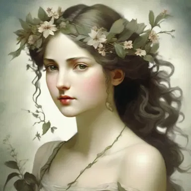 In Greek mythology, nymphs were often depicted with sprigs of flowers in their hair as symbols of their connection with nature.
