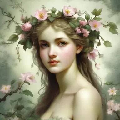 In Greek mythology, nymphs were often depicted with sprigs of flowers in their hair as symbols of their connection with nature.