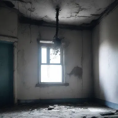 In the abandoned house, the protagonist stumbled upon an eerie sprig hanging from the ceiling, giving her a sense of foreboding.