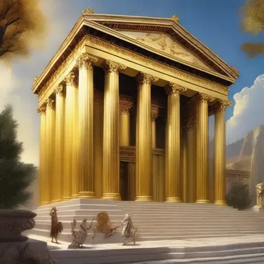 In Greek mythology, the god Hephaestus forged the golden railings of the palace of the gods on Mount Olympus.
