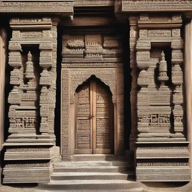The sacred temple was adorned with intricate railings carved with religious symbols and scriptures.