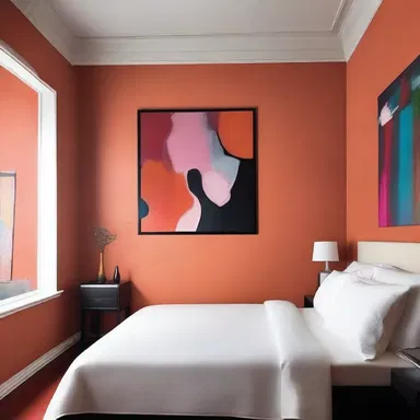 The artist created a groping design for the room, lacking confidence in its layout and colors.