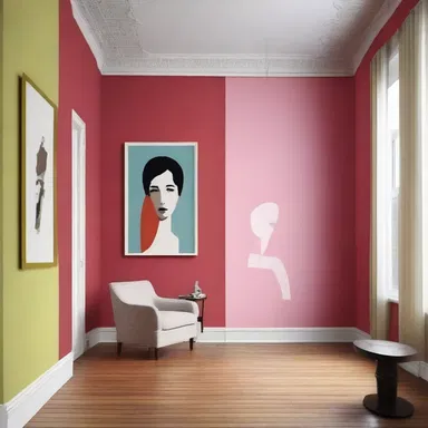 The artist created a groping design for the room, lacking confidence in its layout and colors.