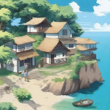 The main character in the anime series lived in a small coastal village onshore.