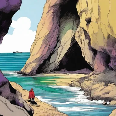 In the superhero comics, the protagonist's secret hideout was located onshore, hidden within a coastal cave.
