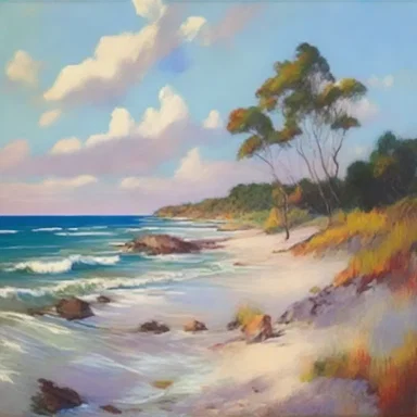 The painter captured the beauty of the onshore landscape with vibrant colors and brushstrokes.