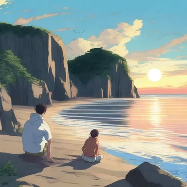 In the anime series, the main characters often meet at the onshore cliffs to watch the sunset and reflect on their adventures.