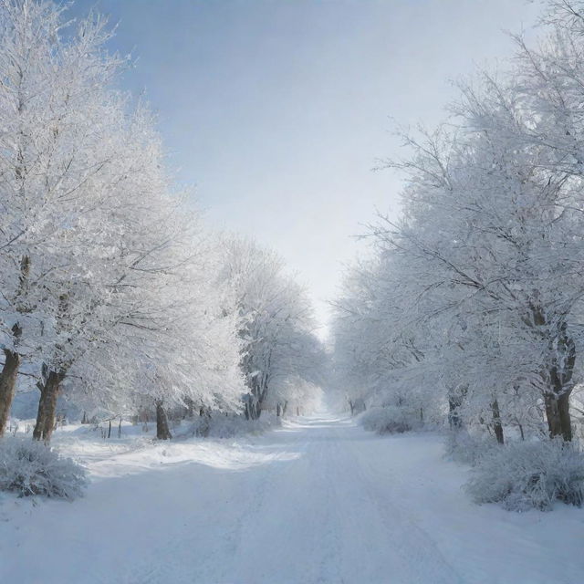 A 4D, 8k resolution image exploring clear winter scenery, filled with seasonal decorations that evoke a winter scent.