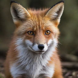 Refine the Ultra HD image: the fox appears more fluffy, enhancing its cuteness, but also exhibiting a dangerous gleam in its eyes, hinting at its predatory nature.