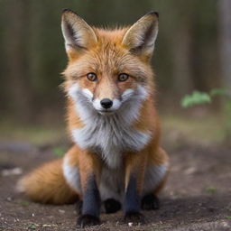 Refine the Ultra HD image: the fox appears more fluffy, enhancing its cuteness, but also exhibiting a dangerous gleam in its eyes, hinting at its predatory nature.