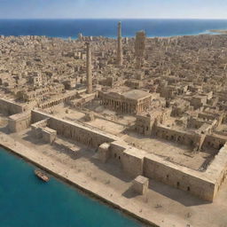 Generate an image depicting the ancient city of Alexandria complete with its historic architecture and landscapes