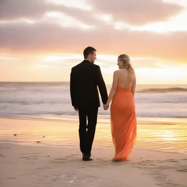 The sunset painted the sky in shades of tangerine, creating a romantic atmosphere for the couple's evening stroll on the beach.