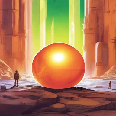 In the science fiction novel, the protagonist discovers a glowing, otherworldly stone that emits a mysterious tangerine light.