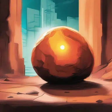 In the science fiction novel, the protagonist discovers a glowing, otherworldly stone that emits a mysterious tangerine light.