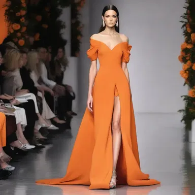 The fashion designer showcased a stunning gown in the latest collection, featuring a tangerine hue that was both bold and stylish.