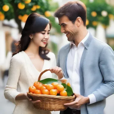 As a romantic gesture, he surprised her with a basket of tangerines, symbolizing good fortune and happiness.