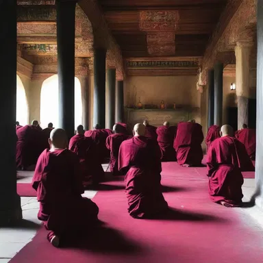 The monks in the monastery diligently churn out their daily prayers.