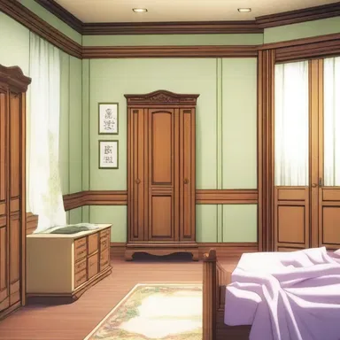 In the anime series, the main character's bedroom is decorated with elegant wainscoting panels.