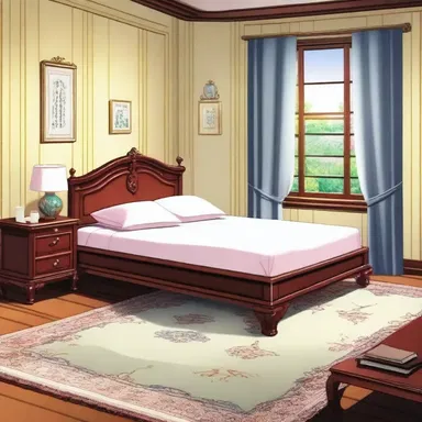 In the anime series, the main character's bedroom is decorated with elegant wainscoting panels.