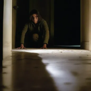 The protagonist in the horror movie crawled gropingly in the dark, unsure of what terrifying creature lurked in the shadows.