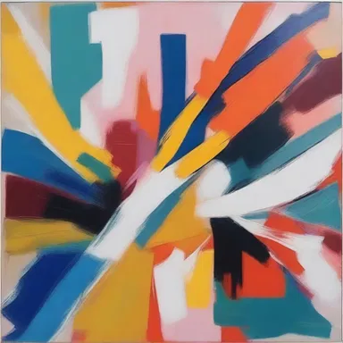 The abstract painting was created gropingly, with the artist exploring different brushstrokes and color combinations.