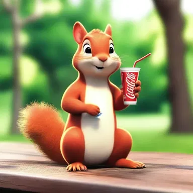 The cheeky squirrel character would often tipple soda from a giant straw.