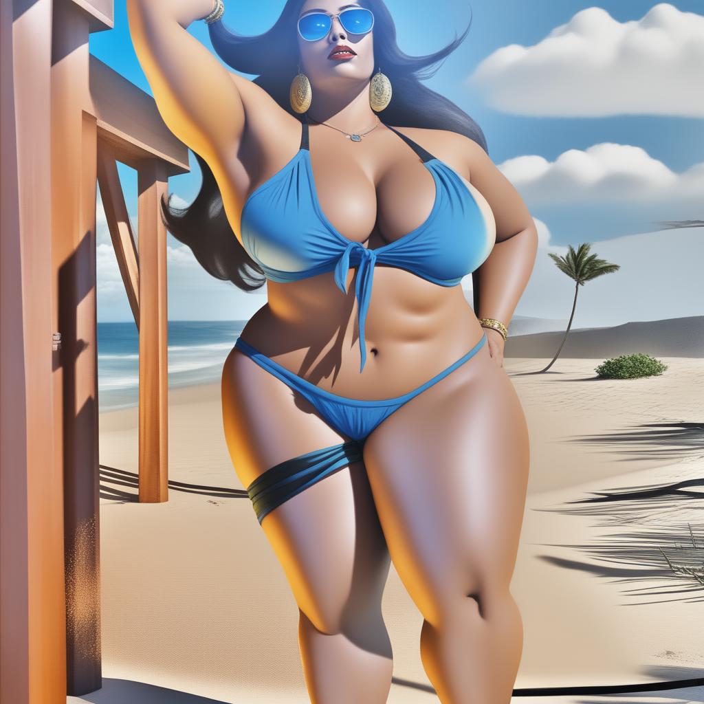 This digital art image now features Elisane Silva, still portrayed as a giantess, but her height is even more exaggerated