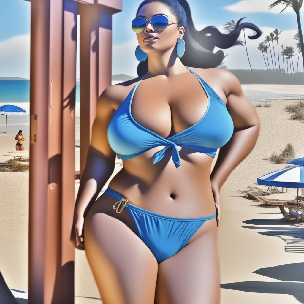 This digital art image now features Elisane Silva, still portrayed as a giantess, but her height is even more exaggerated