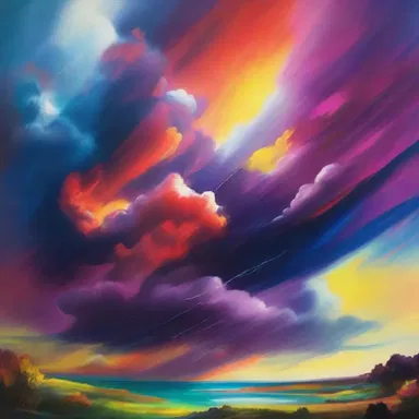 The artist used vibrant colors to depict the storm that seemed to rend the sky in two.