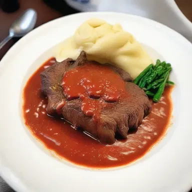 As I took a bite of my meal, the sauce on the beef turned into a thick, blood-red Sauce Espagnole, sending chills down my spine.