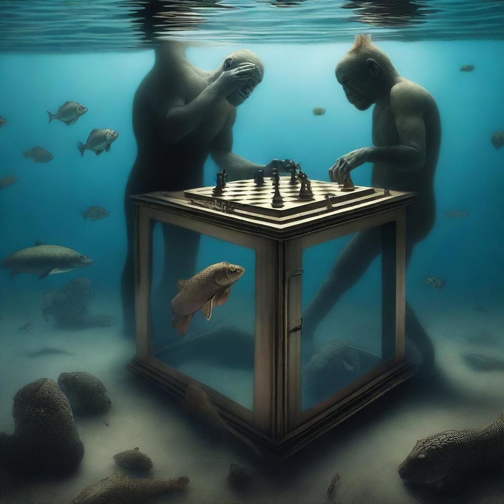 A high-quality, surreal digital art piece that encapsulates an overwhelming and irrational fear of an idyllic chess game, reminiscent of Norman Rockwell's style