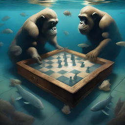 A high-quality, surreal digital art piece that encapsulates an overwhelming and irrational fear of an idyllic chess game, reminiscent of Norman Rockwell's style