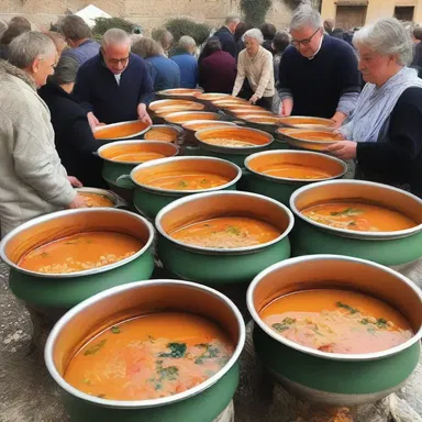 As part of the religious festival, the followers prepared large pots of minestrone soup to serve to the worshippers.