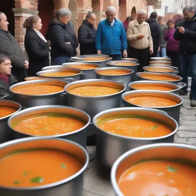 As part of the religious festival, the followers prepared large pots of minestrone soup to serve to the worshippers.