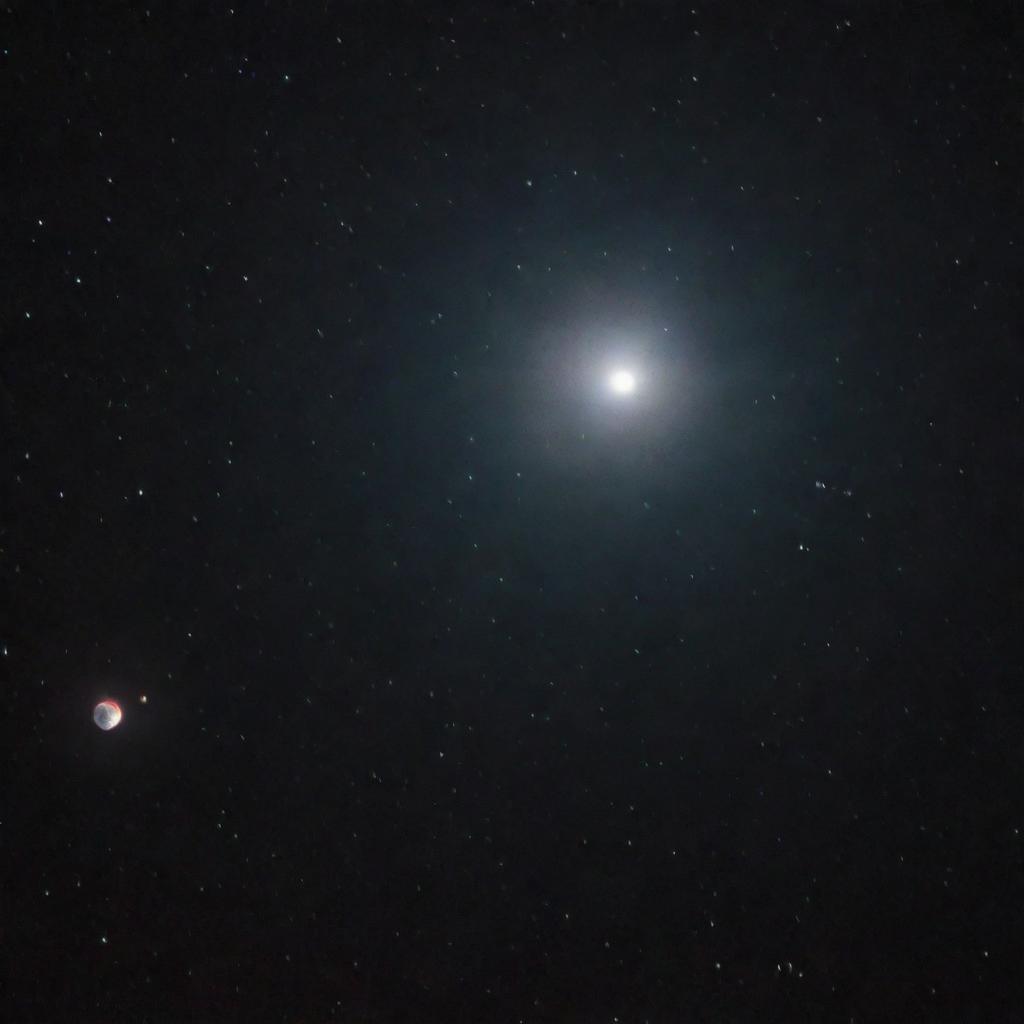 A detailed image of Beetlejuice, the unique star system often known as Betelgeuse, shining brightly in the dark celestial space