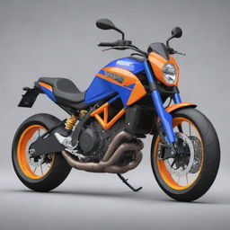 A cartoon version of a Duke 390 motorcycle with bright colors and exaggerated features