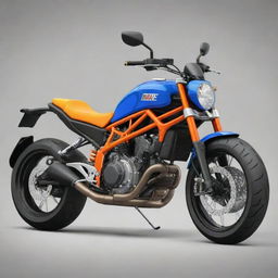 A cartoon version of a Duke 390 motorcycle with bright colors and exaggerated features