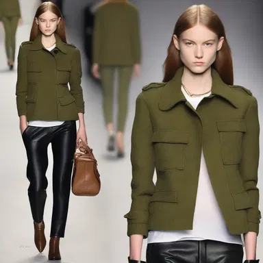 The military-inspired conscript jacket became a popular fashion trend this season.