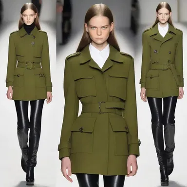 The military-inspired conscript jacket became a popular fashion trend this season.