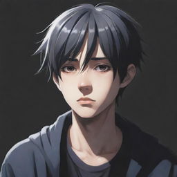 Create a detailed image of a sad anime boy, showcasing melancholic expression and shadows to enhance the emotional aspect.