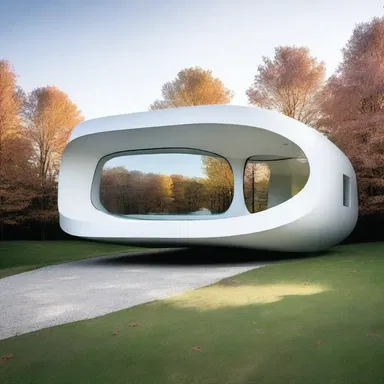 The minimalist house featured a sleek, futuristic design with bullethead-shaped windows.