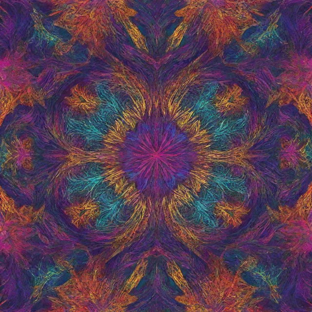 Generate an unique piece of digital art with intricate patterns, vibrant colors, and dynamic composition for an NFT.