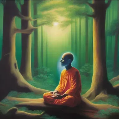 The artist's painting portrayed a mystic meditating in a remote forest, seeking connection with divine realities.