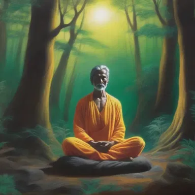 The artist's painting portrayed a mystic meditating in a remote forest, seeking connection with divine realities.