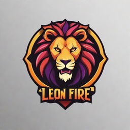 Create a vibrant and energetic logo for a 'Free Fire' guild named 'Leon Divas'. It should have a fierce lion as the central symbol, complemented by fiery elements and gaming elements.