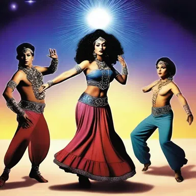 In the distant future, gypsy dancing has evolved into a mesmerizing form of intergalactic entertainment.