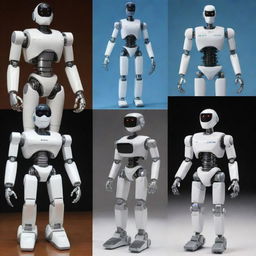 Five of the most advanced robots in the world each displaying their corresponding names. Include robots like Asimo, Boston Dynamics' Spot, HRP-5P, Atlas, and Sophia