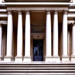 Attractive neoclassical building entrance with columns, grand steps, and ornate details