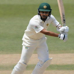 A realistic portrait of Babar Azam, the Pakistani cricketer, in action during a sunny cricket match.