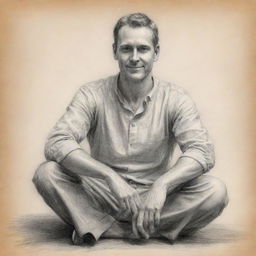 Create a detailed pencil sketch of a man in a natural, relaxed pose